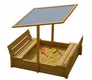 Drewniana piaskownica daszek i ławki 120x120 – Impregnowana i zamykana