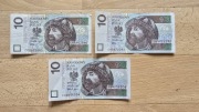 3 sztuki. Banknoty 10 zł radar