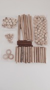 Zestaw drewnianych elementów do makramy patyczki, kółka, koraliki