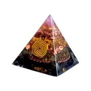Orgonit Mini Piramida Różowy Turmalin Cytryn Oliwin Piryt Obsydian Aurum