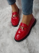 (38/39) Czerwone Mokasyny Baleriny biznesowe, NOWE 