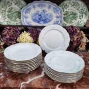 Złocone talerze obiadowe płaskie oraz głębokie - 8 + 9 sztuk - Colditz