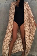 Plażowe kimono boho tunika pareo z paskiem wiskoza one size narzutka