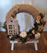 Wianek świąteczny zimowy stroik Boho rękodzieło na drzwi na kominek Domek 2