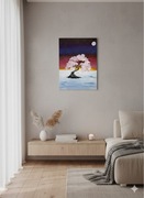 Ręcznie malowany obraz "Kwitnąca Sakura nocą" – 30x40 cm