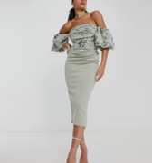 Asos design tall sukienka midaxi z bufkami hiszpanka zdobiona cekiny 