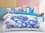Pościel dziecięca jednorożec kwiaty bawełna satynowa 160x200 +2 poduszki 