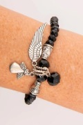 Bransoletka Etniczna Czarna Skrzydło Anioł + Pudełko