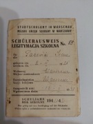 Legitymacja szkolna 1941 Warszawa 