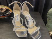 Jimmy Choo szpilki srebrne z kryształami rozm.38