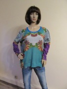 DESIGUAL lekki sweterek w kolorowy nadruk luźny fason_ XL