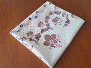 Obrus lniany biały w fioletowe kwiaty, 144 x 140, do sprzedania