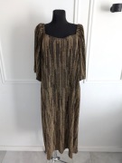 Złoto czarna błyszcząca maxi sukienka z krótkim rękawem, 3XL/46 