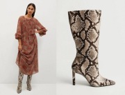 MANGO beżowe muszkieterki NOWE szpilki skóra weża 38