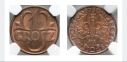 1 grosz 1930r Najrzadszy rocznik MS66 RB