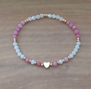 Bransoletka koraliki jadeit hematyt serce różowa biała złota 