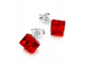 Srebrne Kolczyki Sztyfty Cube 6mm RED Light Kryształy Swarovski Elements