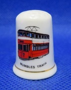 Naparstek Kolekcjonerski Porcelanowy Angielski Mumbles Train Tramwaj 