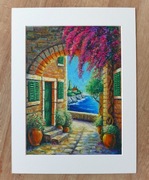 Obraz Włoska Uliczka pastele olejne passe partout 30x40 cm