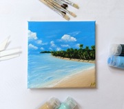 ręcznie malowany obraz "Tropikalna Plaża"  20x20 cm  akryl