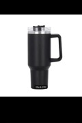 KUBEK TERMICZNY ZE SŁOMKĄ UCHWYTEM NA KAWĘ HERBATĘ 1200ML czarny i różowy