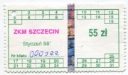Bilet miesięczny ZKM  Szczecin - 01.1998, 55zł