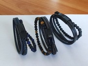 Bransoletka męska skórzana pleciona zamek magnetyczny.