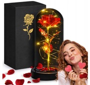 WIECZNA RÓŻA W SZKLE LED ŚWIECĄCA FLOWER BOX PUDEŁKO PREZENT NA WALENTYNKI