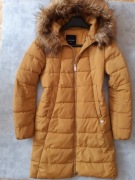 Płaszcz zimowy kurtka Diverse pikowany musztardowy M L ocieplany dłuższy