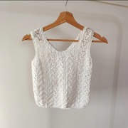 Crop Top 38 M ręcznie robiony na szydełku biały ażurowy ażurkokrótka bluzka
