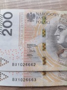 Banknoty 200zł kolejne numery seria BX 666