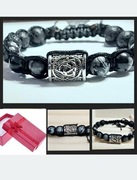 BRANSOLETKA RUNA TRIQUETRA KAMIEŃ OBSYDIAN LAWA NA WYMIAR PUDEŁKO  MĘSKA 