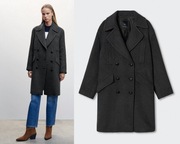 MANGO MNG klasyczny płaszcz grafitowy dwurzędowy długi NOWY wełna XS/34