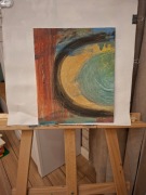 Obraz malowany przez dziecko farbami plakatowymi na płótnie