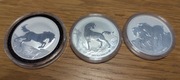 1 oz srebro 999 Australian Brumby zestaw 3 monet 2021 2022 2023
