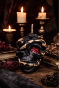 Ręcznie robiona świeca z wosku pszczelego– Czaszka z wężem, złocenia, kwiat