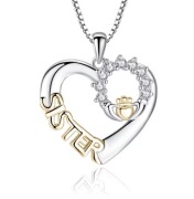 Naszyjnik Stal Szlachetna "Sister" – Serce z Koroną i Cyrkoniami