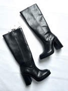 ZARA czarne kozaki wysokie słupek klocek skóra eko NOWE 36