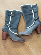 Nowe szare stalowe skórzane kozaki na obcasie Timberland 39