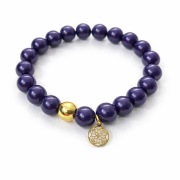 Bransoletka fioletowa szklane kule z pozłacanymi detalami rękodzieło