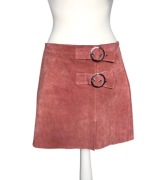 Nowa, zamszowa spódnica Mango, skóra naturalna, mini, różowa, M