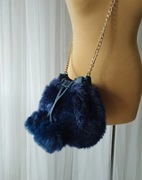 Granatowa torebka damska sakiewka sztuczne futro
