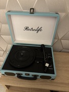 Gramofon Retrolife GRAMOFON VINTAGE RETRO WALIZKOWY 3-BIEGOWy niebieski