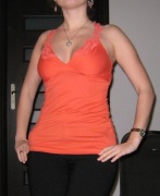 Koralowy łosowiowy top XS/S z dekoltem i koronką na plecach New Yorker