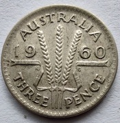 AUSTRALIA 3 Pence 1960 srebro ŁADNA 
