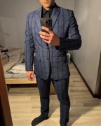 Kubenz garnitur męski slim w kratę wełniany komplet granatowy 176/100/86