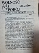 Wolność i Pokój nr 1 Kraków pismo ruchu WiP, Solidarność, II obieg