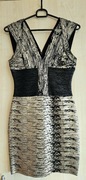 Piękna ekskluzywna Mini sukienka złoto-czarna XS 