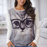 Bluzka długi rękaw Kot okulary 