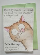 Śmieszna kartka urodzinowa "zeżarłem ptaszka" kot